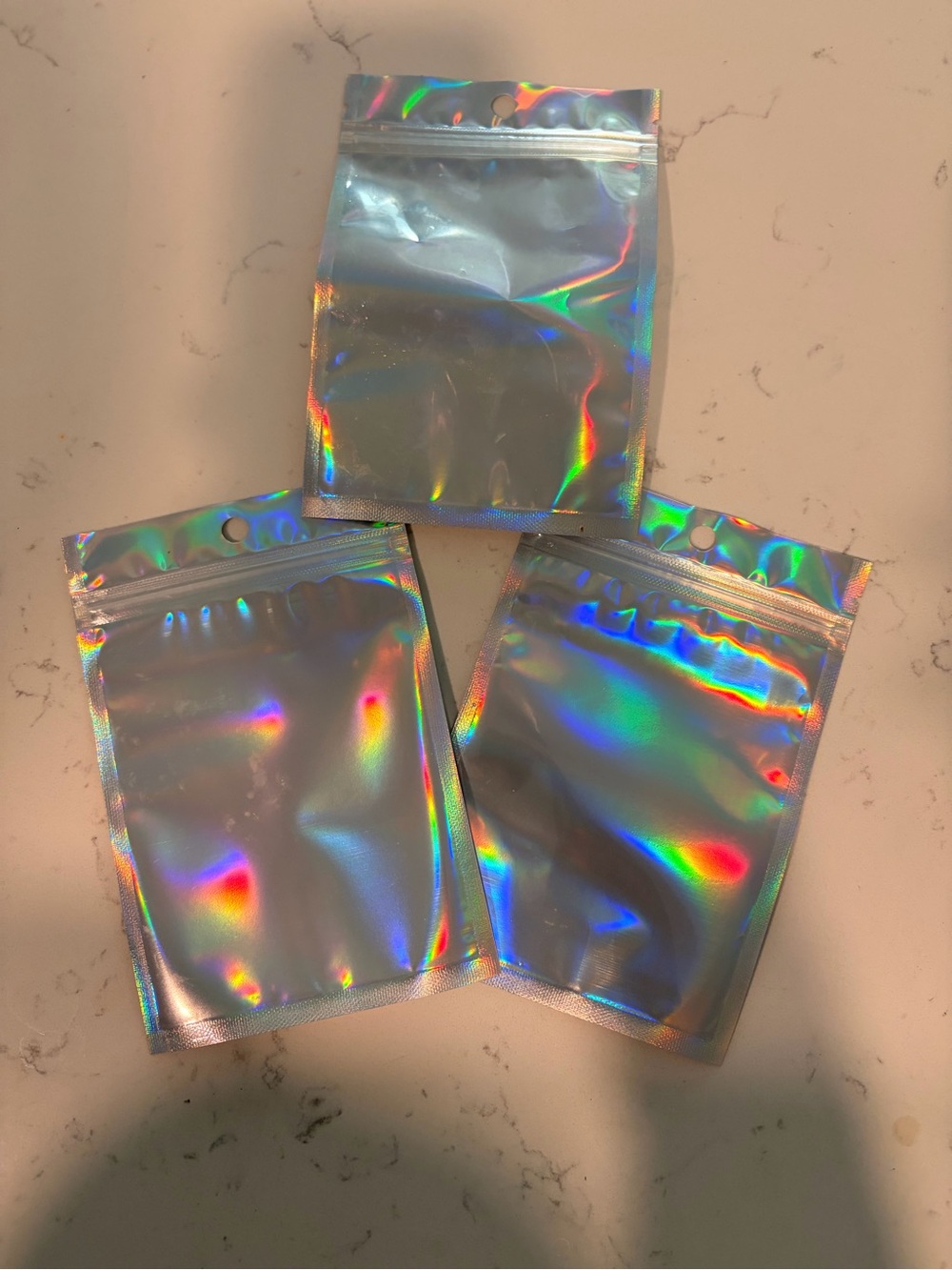 50 Iridescent Silver Holographic Zip Pouch - Reusable Accessory Storage